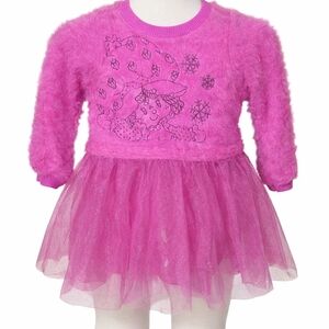 Pink Fuzzy Dress with Tulle Skirt